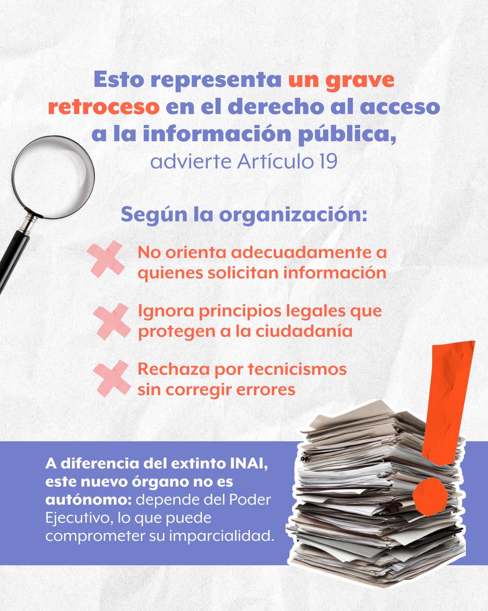 📉 A menos de 3 meses de su creación, el nuevo organismo Transparencia para el Pueblo ha desechado el 99.6 % de los recursos de revisión que ha recibido, alerta @article19mex.

De 2,253 recursos, resolvió 457… y 455 fueron desechados.

Lee más: buff.ly/bRcTwBE
