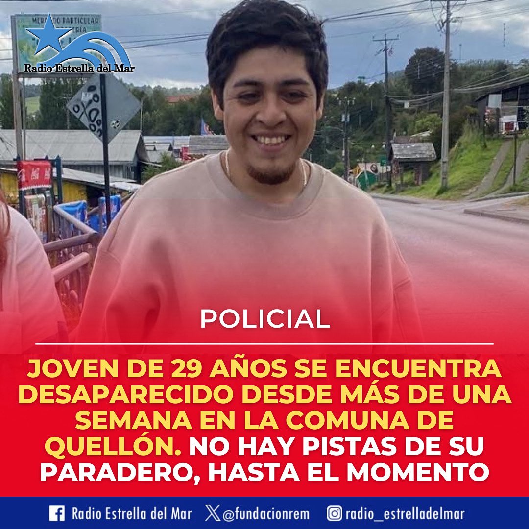 🚨| POLICIAL - JOVEN DESAPARECIDO - En Quellón, hasta el momento de esta publicación, aún no había noticias acerca de la búsqueda del joven Joni Alex Seguel Silva, de 29 años de edad, cuyo paradero se desconoce desde el pasado martes 29 de julio.