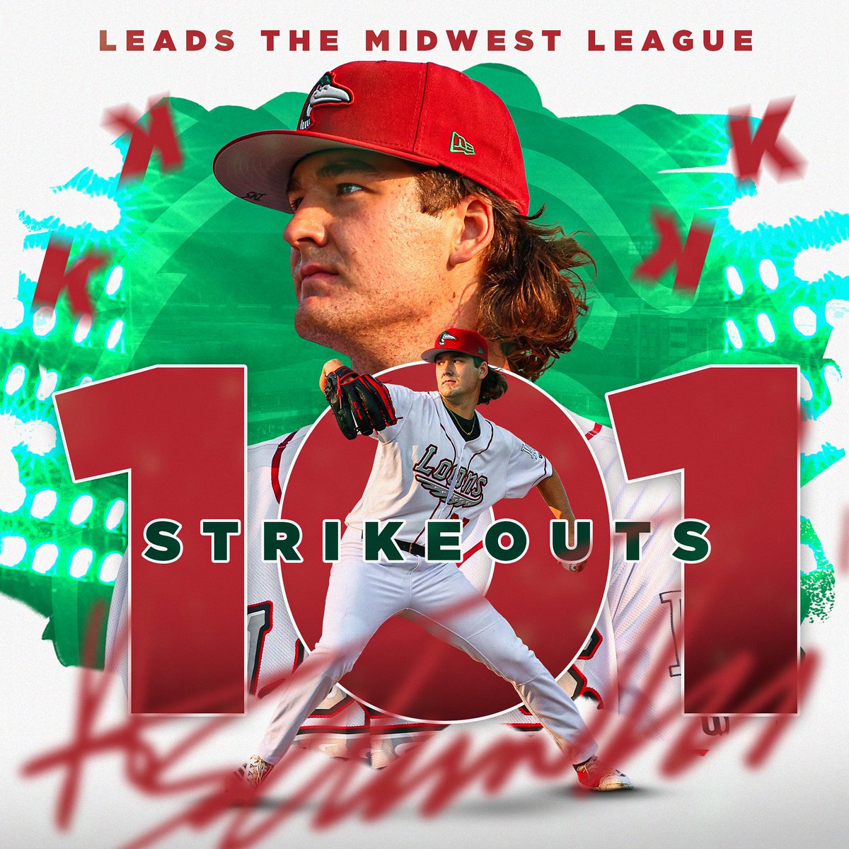 First Midwest League pitcher to reach 100 strikeouts this season: <a href="/AdamSerwinowski/">Adam Serwinowski</a>. 🚨