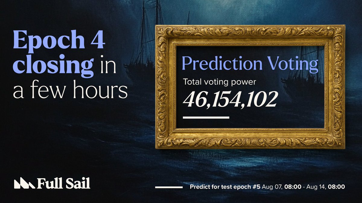 Epoch 4 closing in a few hours

Have you locked in your votes?
Did you watch the stars and predict the current?

46 Million + total voting power on the line.

Don’t miss the boat ⛵⛵⛵