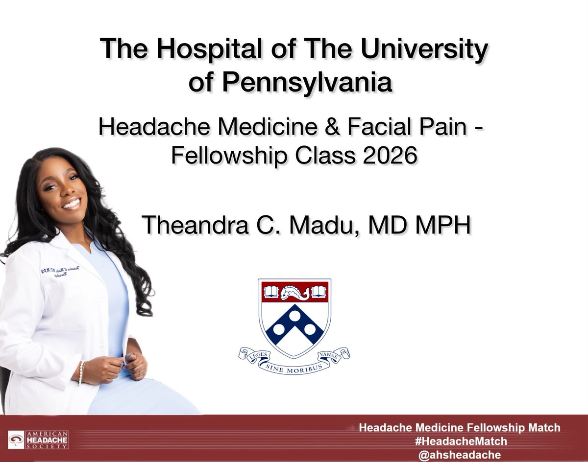 Theandra Madu, MD MPH (@theandramadu) on Twitter photo I’ll be staying at Penn for Headache Medicine & Facial Pain fellowship! 🧠
#HeadacheMatch #FellowshipMatch <a href="/ahsheadache/">American Headache Society</a> <a href="/PennNeurology/">University of Pennsylvania Neurology</a> I’ll be staying at Penn for Headache Medicine & Facial Pain fellowship! 🧠
#HeadacheMatch #FellowshipMatch <a href="/ahsheadache/">American Headache Society</a> <a href="/PennNeurology/">University of Pennsylvania Neurology</a>