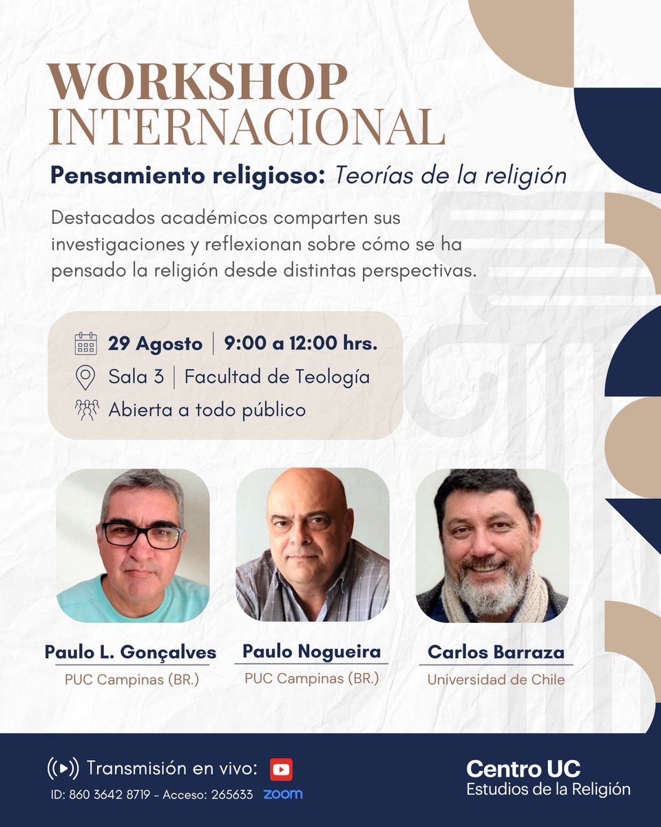 cer_uc's tweet image. 💬 Te invitamos al primer encuentro del ciclo de workshops organizado por el Centro de Estudios de la Religión UC.

En esta sesión, destacados académicos compartirán sus investigaciones sobre teorías de la religión.

¡Te esperamos para dialogar en torno al fenómeno religioso!