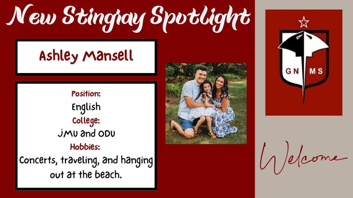 Ms. Mansell will be joining our rockstar English 8 team.  We are so happy to have her!