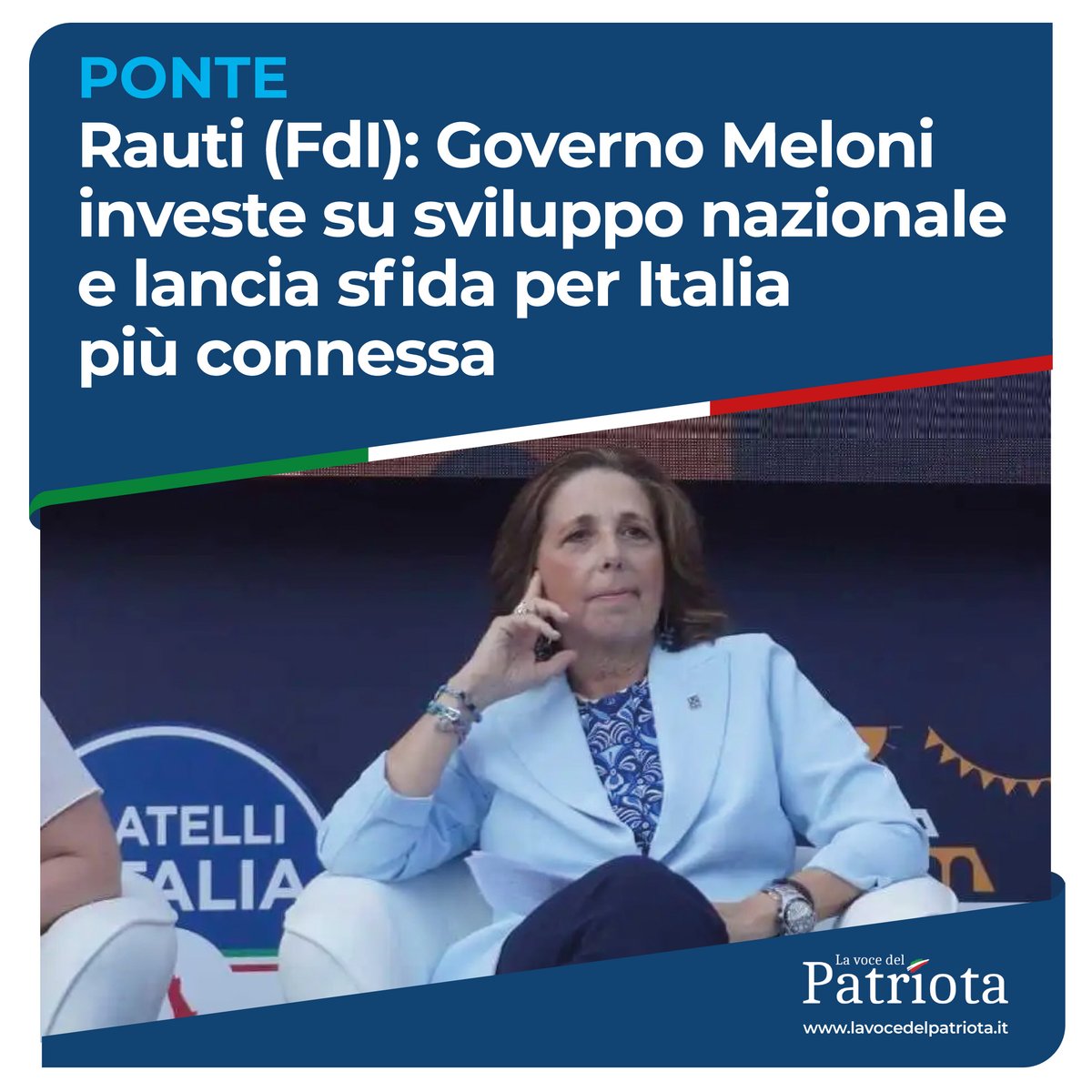 isabellarauti's tweet photo. "Ponte. Rauti (FdI): Governo Meloni investe su sviluppo nazionale e lancia sfida per Italia più connessa" - @vocedelpatriota 
⬇️
https://t.co/xo5GpluWPg

@MinisteroDifesa @GuidoCrosetto @Palazzo_Chigi @GiorgiaMeloni 

#GovernoMeloni #StrettoMessina #ponte https://t.co/ngNsfErSXg