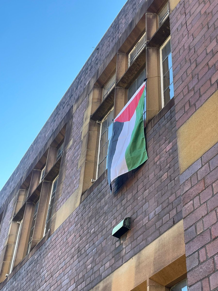 This isn't just about me and my flag though. After mine came down, yesterday afternoon three flags more went up on campus. The simple fact is we need more public opposition to stop Israel and its enablers. Anyone who can should get hold of a Palestinian flag and fly it proudly.
