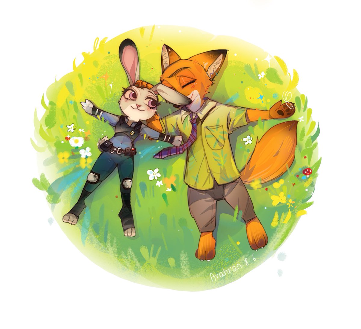 🦊🐰 On the lawn～💕
#zootopia 
#zootopiafanart