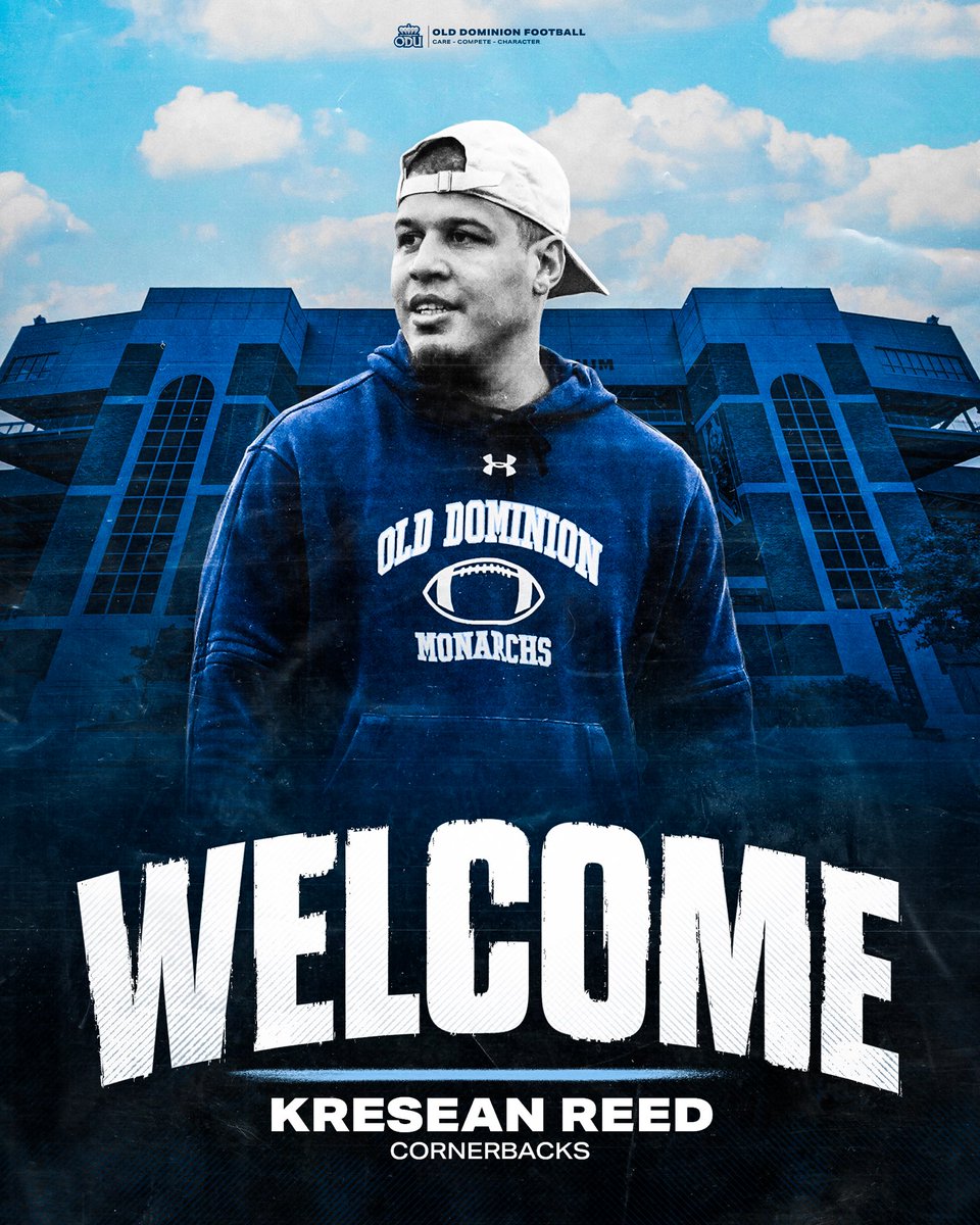 ODU Football (@odufootball) on Twitter photo WELCOME TO MONARCH NATION! 👑
Meet <a href="/CoachReed_UA/">Kresean Reed Sr.</a>, our new Cornerbacks coach!
🔗: bit.ly/4mtgQ7U
#ReignOn | #BeTheReason WELCOME TO MONARCH NATION! 👑
Meet <a href="/CoachReed_UA/">Kresean Reed Sr.</a>, our new Cornerbacks coach!
🔗: bit.ly/4mtgQ7U
#ReignOn | #BeTheReason
