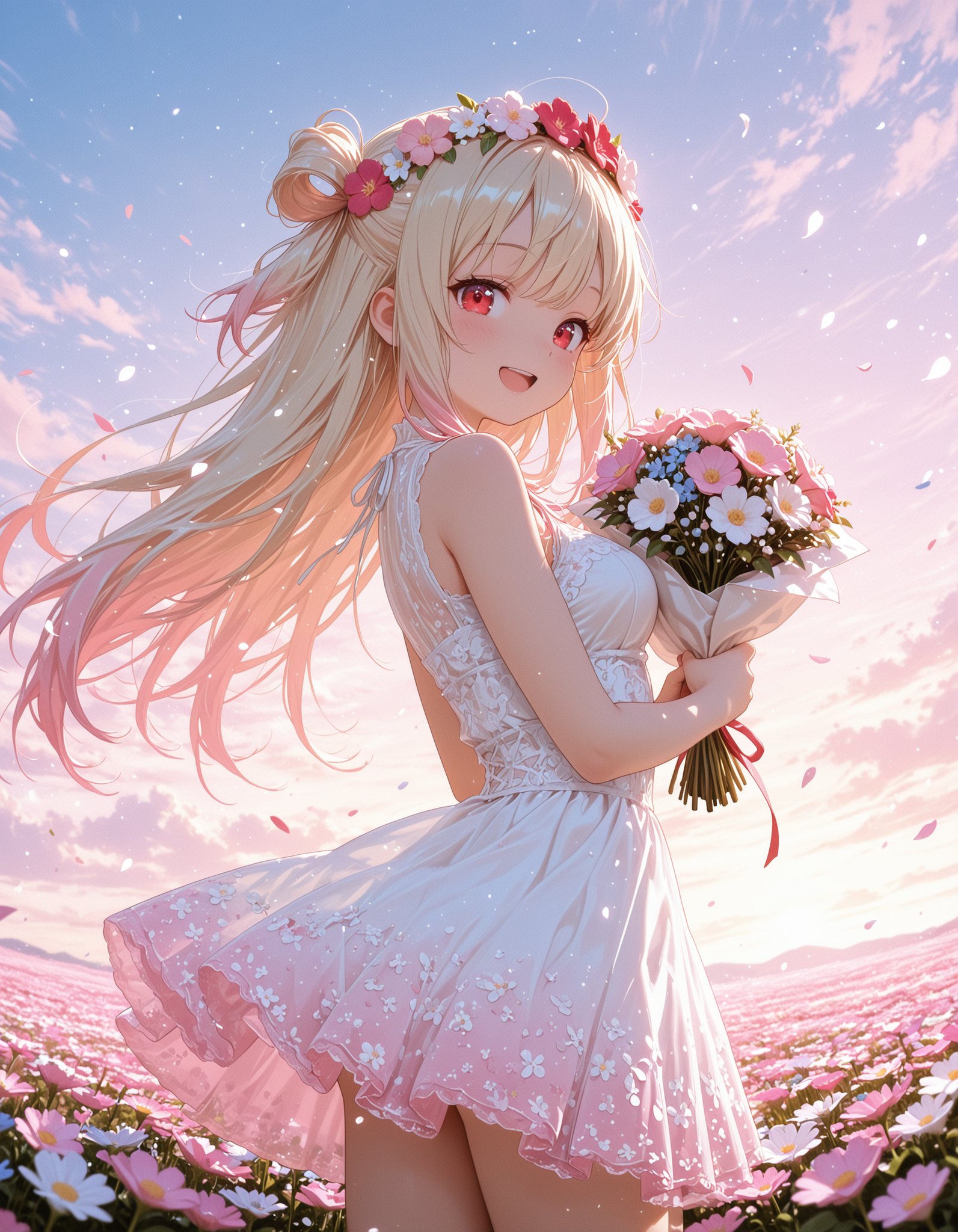 絵画。原画【美しい花かごを持ってかわいいワンちゃんとデートに行く】 作品紹介 / Artwork Introduction (English follows Japanese