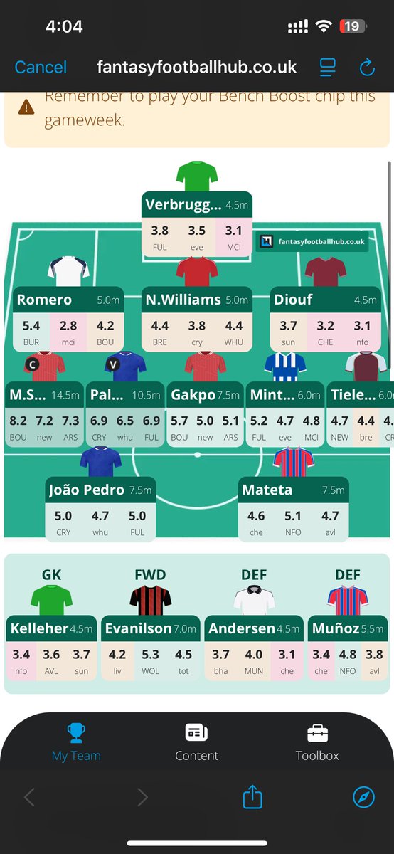 SRL1194's tweet photo. @FPLmarc3 BB gw 1
FH 2 https://t.co/HBTxVxRYMT