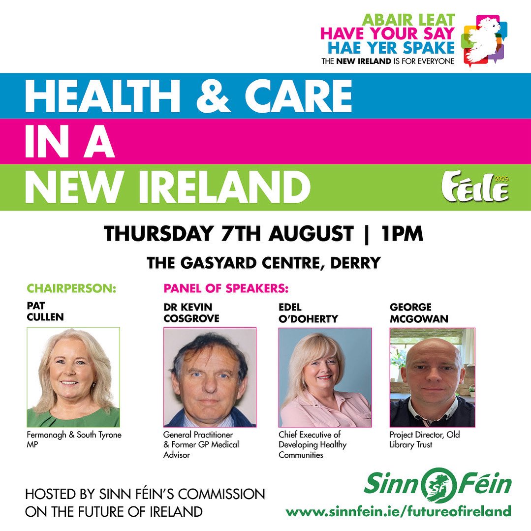SF_Commission's tweet photo. Looking forward to seeing you all tomorrow at the Gasyard Centre for our event at @feilederry

This will be a fantastic discussion focusing on our future and what a health and care service could look like in a United Ireland. 

Everyone welcome! https://t.co/4gsvKiiefN