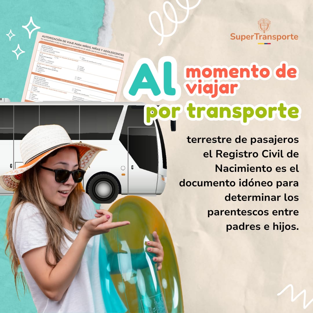 Determinar el parentesco del adulto acompañante es vital para la expedición del tiquete de viaje. Los menores de edad deben viajar acompañados de su padre, madre, tutor legal, o adulto autorizado ante la empresa transportadora, por un #TransporteSeguroDeMenores