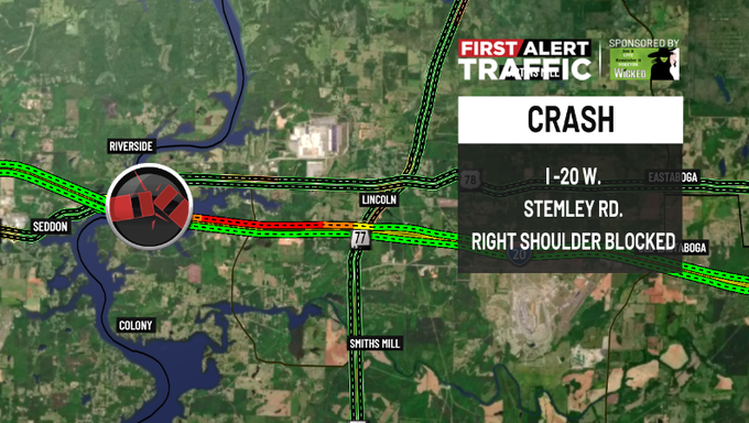 WBRC 6 Traffic (@wbrctraffic) on Twitter photo First Alert:
There is a crash on I-20 W. at Stemley Rd. blocking the right shoulder. <a href="/WBRCnews/">WBRC 6 News</a> #wbrctraffic First Alert:
There is a crash on I-20 W. at Stemley Rd. blocking the right shoulder. <a href="/WBRCnews/">WBRC 6 News</a> #wbrctraffic