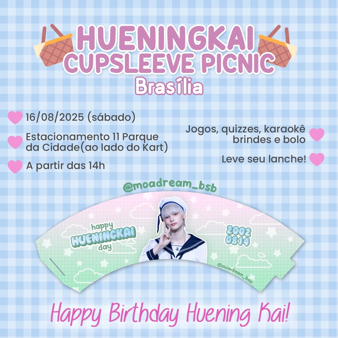 moadream_bsb's tweet photo. Chamando os MOAs de Brasília! 📢‼️
HUENINGKAI Birthday Cupsleeve Picnic 🧺

Vamos comemorar o aniversário do nosso talentoso maknae do TXT, num piquenique gratuito com muitas atividades divertidas e brindes! 💞
 
🐧 16/08 a partir das 14h, estacionamento 11 do Parque da Cidade! https://t.co/TYBMiuYxrw