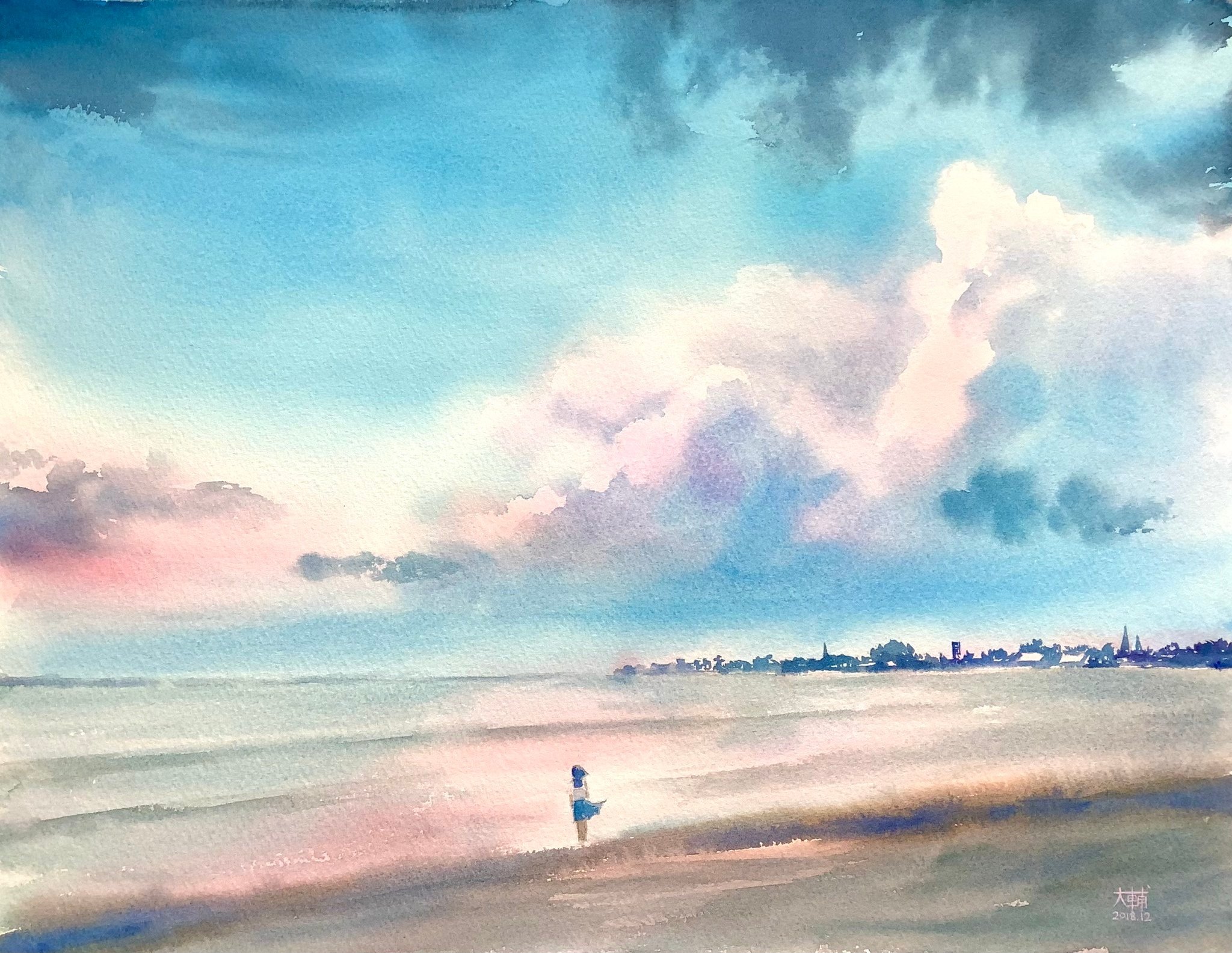 風景画　有明海の夕日　原画 fit=scale-down,w=1200
