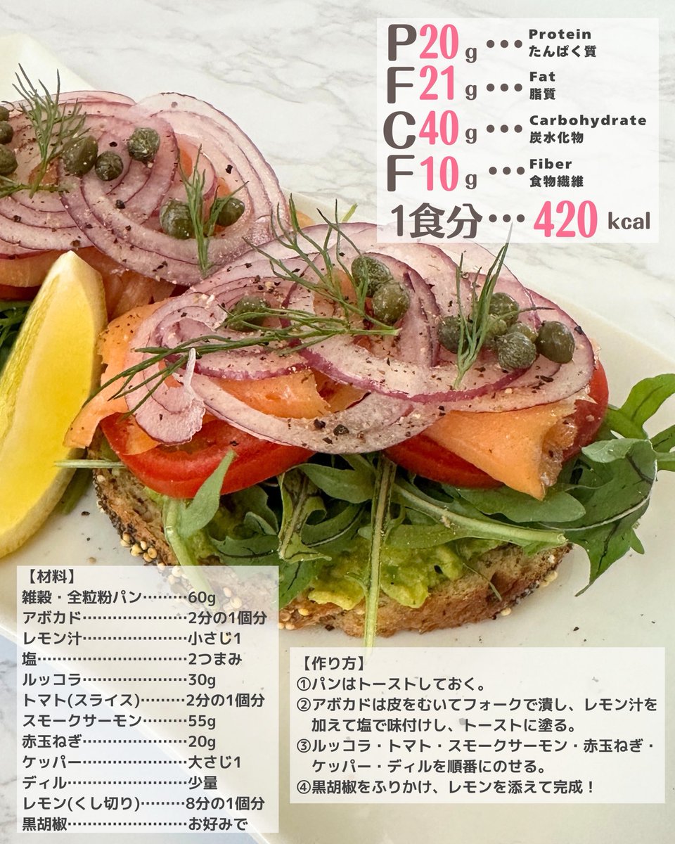 ダイエット始めたてで、何をどれだけ、どんなふうに食べたらいいのか分からなくて迷走してるなら…これ、やってみて！アボカドやスモークサーモンをのせるだけで、パーフェクトバランスなオープンサンドが完成♡太らないパンの食べ方はリプ欄へ↓