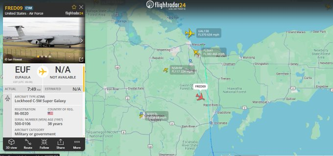 Yoop906's tweet photo. #FRED09 #ae0571 #USAF Lockheed C-5M Super Galaxy making a stop at #MQT / #KSAW the former KI Sawyer AFB today. 

The former base is being used for part of Northern Strike 25-2 a very large military exercise. 

Aircraft photos taken and shared by Lt. Chief
@ChiefsHalo. Thank you! https://t.co/olWXF03ZcF