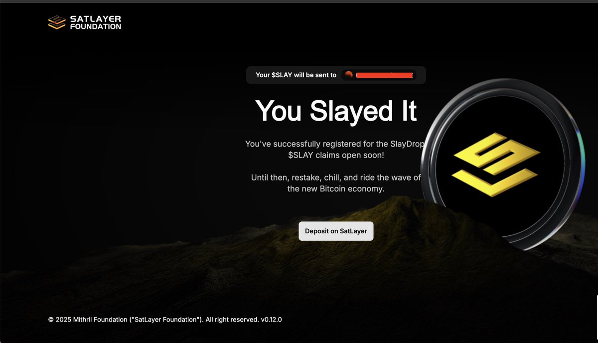 Quickly!!
Register For Satlayer $SLAY Aidrop 

Time sensitive!
Ends in 2 Days

Visit:
🔗 slaydrop.satlayer.foundation
Connect Socials &amp; Wallet Addresses 

Like &amp; RT