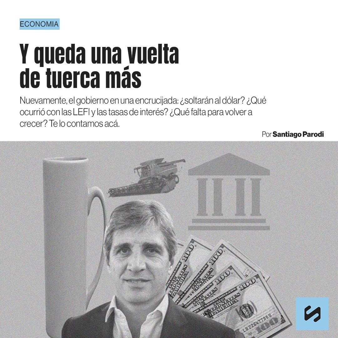 Y QUEDA UNA VUELTA DE TUERCA MÁS

Nuevamente, el gobierno en una encrucijada: ¿soltarán al dólar? ¿Qué ocurrió con las LEFI y las tasas de interés? ¿Qué falta para volver a crecer? Te lo contamos acá.

Por <a href="/santiparodi__/">Santiago Parodi</a> 
siamrevista.com/y-queda-otra-v…