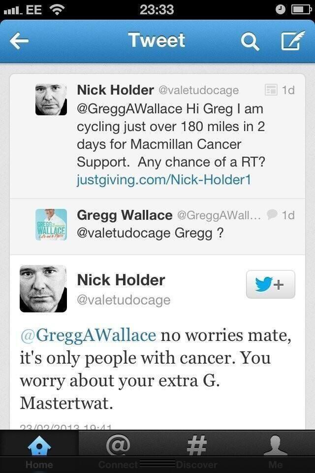 JontyUpNorth's tweet photo. Now that we know what Gregg Wallace was up to all that time, I love to think about the massive radge he must have had on when this legend called him #mastertwat. Glorious. https://t.co/Pcw1UOPv5w