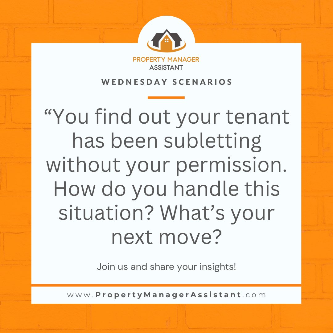 pmassistant3545's tweet image. 📑 Situation Wednesday: What do you do when a tenant sublets without permission?

Do you send a notice, renegotiate, or move toward eviction?

➡️ Share your approach!
#PropertyManagement #TenantIssues #LandlordTips #Subletting