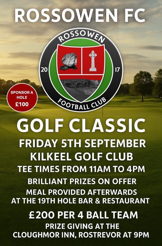 🏌🏻‍♂️Rossowen Golf Classic 🏌️‍♀️

We are delighted to be hosting our inaugural Golf Classic which takes place on Friday 5th September at Kilkeel Golf Club.

bit.ly/RossowenGolfDa…

For any queries please contact us on social media or via email to rossowenfcsecretary@hotmail.com