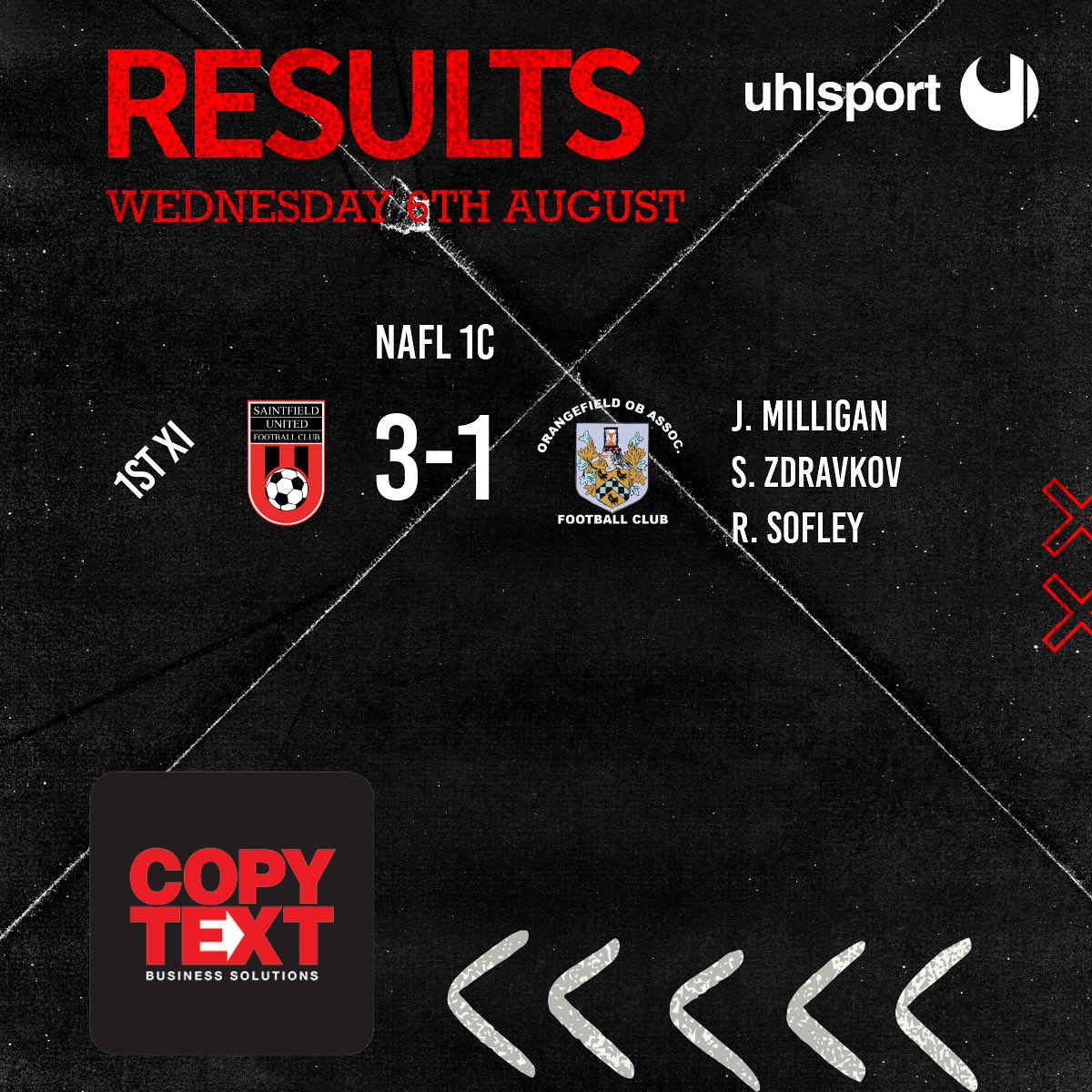 🔴⚫️MATCH RESULT⚫️🔴

Another 3 points tonight as our 1st XI make it a two from two start in NAFL 1C!

NAFL 1C
1st XI 3-1 Orangefield

⚽️J. Milligan
⚽️S. Sdravkov
⚽️R. Sofley

A big congratulations to Conor Darragh who made his first competitive appearance in goal for the 1st XI!