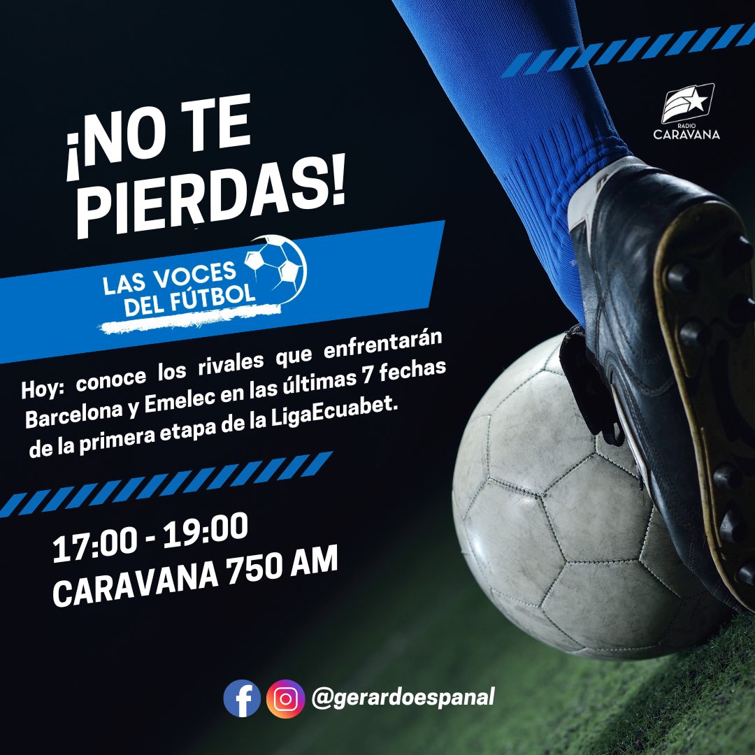GerardoEspañaL (@gerardo22ec) on Twitter photo Hoy a las 17:00 nos encontramos en
📻 Las Voces del Fútbol por <a href="/Caravana750/">Radio Caravana</a>
#FútbolConVoz #LVDF Hoy a las 17:00 nos encontramos en
📻 Las Voces del Fútbol por <a href="/Caravana750/">Radio Caravana</a>
#FútbolConVoz #LVDF