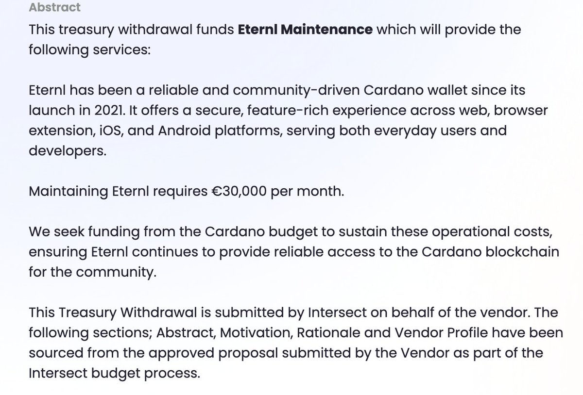 So Intersect is seeking 583k $ADA to maintain <a href="/eternlwallet/">Eternl</a> running.

Curious that no one thinks funding a wallet in detriment of the remaining ones operating on Cardano sets a bad precedent...🤔