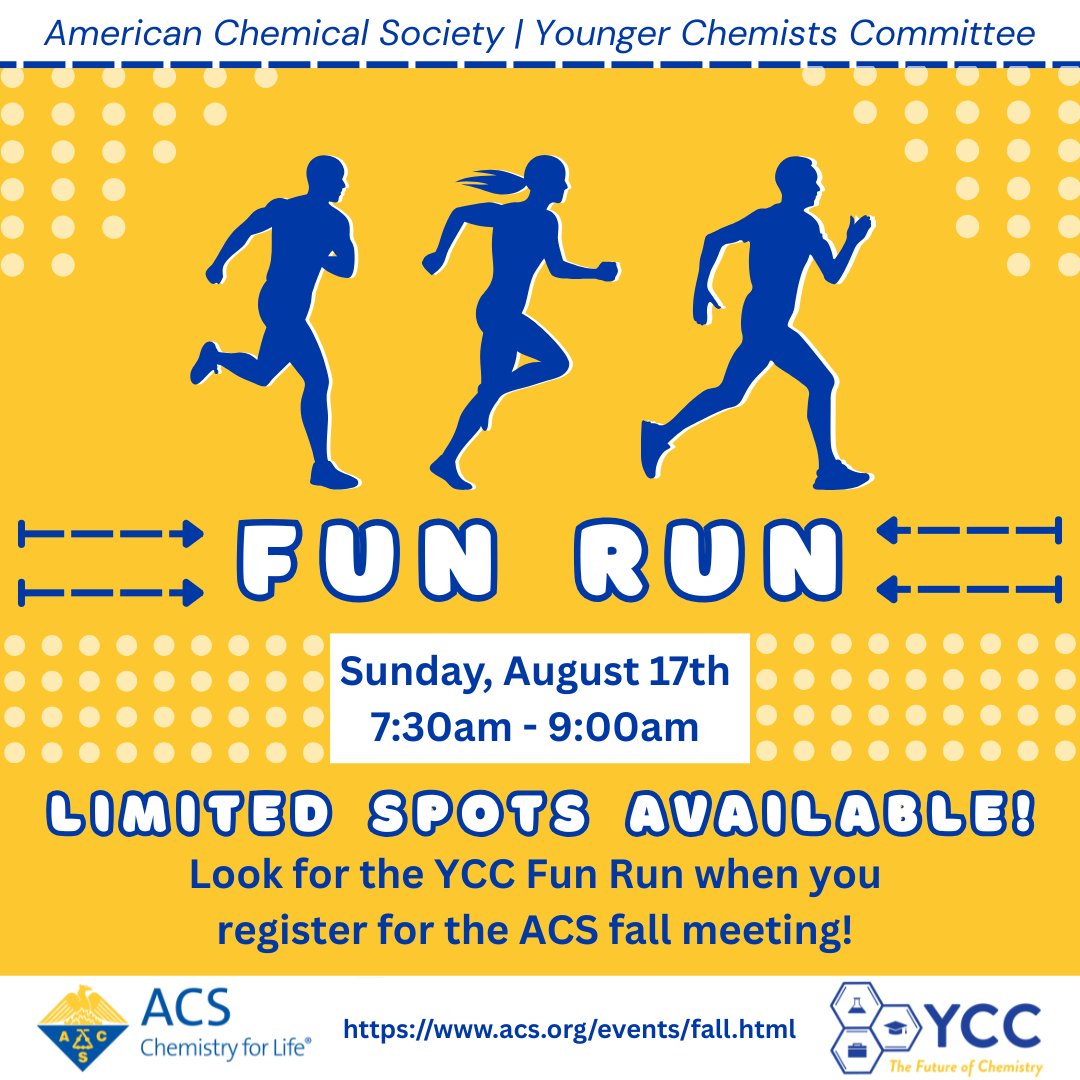 Join the YCC at this year's Fun Run on Sunday, August 17th! Be sure to look for the Fun Run when registering for the ACS Fall meeting- limited spots available!