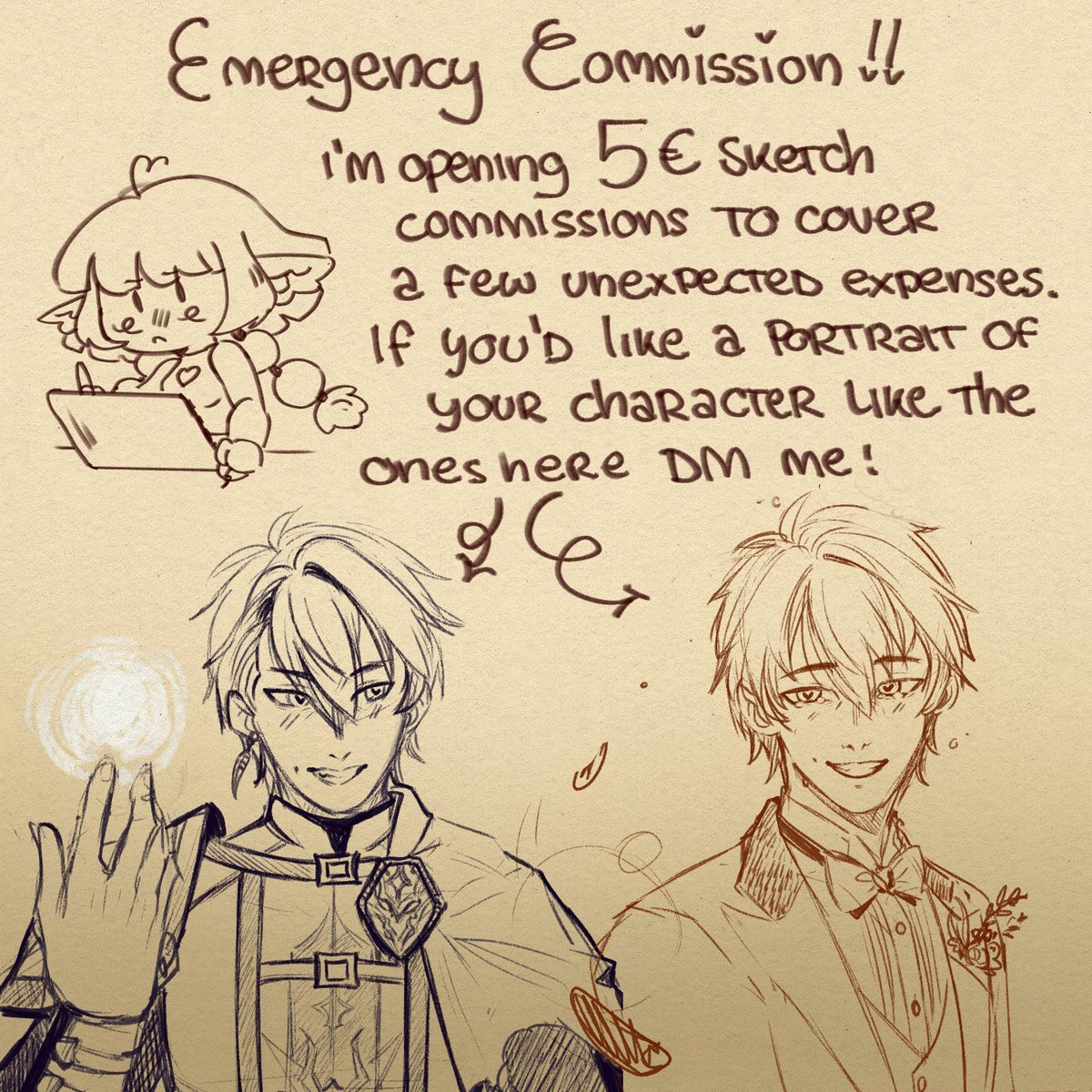 Opening a few Emergency commission slots, if you’d like to request one DM me! Payment via PayPal and Wise only! Shares appreciated🩷 
#commissionsopen #emergencycommission
