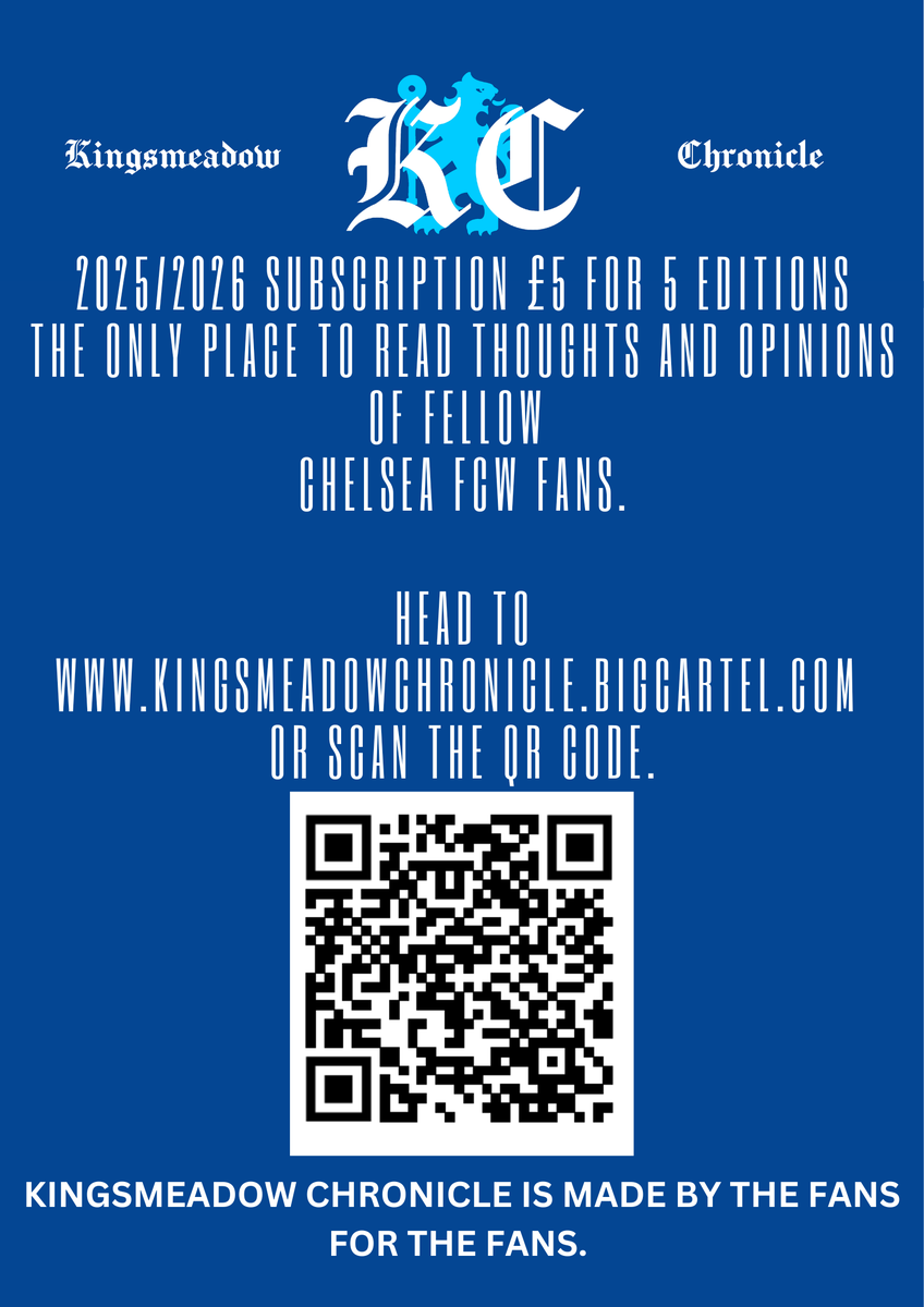 We're back for a new season! 

5 editions covering the 2025/2026 season for just £5. Can't say fairer than that. 

Head to kingsmeadowchronicle.bigcartel.com/product/subscr… to order yours today.

Made for the fans, by the fans.

RT to spread the word to fellow Chelsea FCW fans!