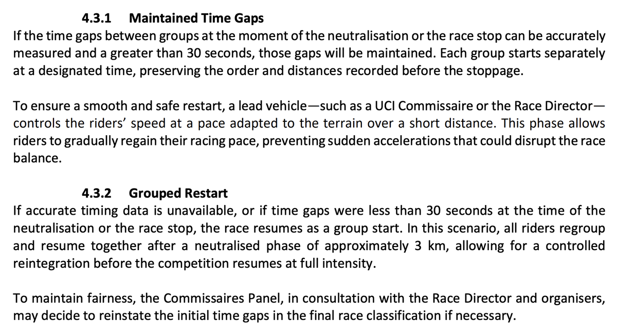 <a href="/laflammerouge16/">La Flamme Rouge</a> The UCI Rules are clear that riders who were dropped without accurate timing data, like with Ben Turner, can join a Grouped Restart.

The Commissaites Panel can't reinstate a time gap as there was no accurate timing data, so Ben Turner should keep the victory. 🤷‍♂️ #TDP2025