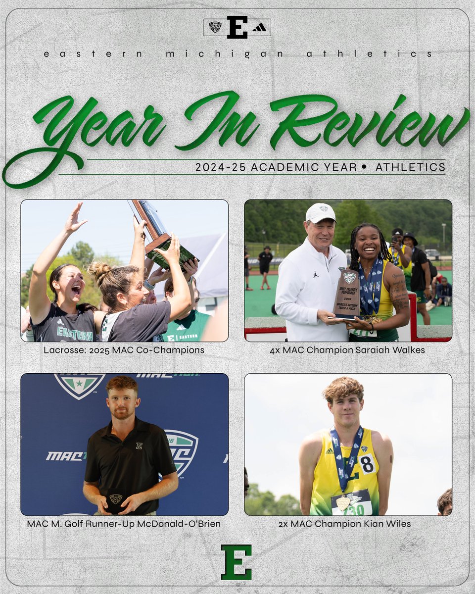 EMU claimed its 159th MAC title, the most since joining the league, with lacrosse earning a share of the regular season crown. Add 14 event titles and 60 All-MAC honorees for a historic year all around! 🏆

Read more: tinyurl.com/2532kfbf

🦅 | #EMUEagles