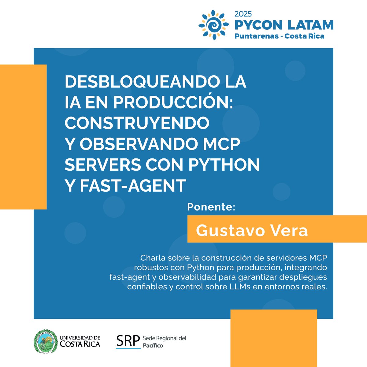 ⚙️🌐 IA lista para producción
En #PyConLatam2025, Gustavo Vera te enseña a construir servidores MCP robustos con Python y fast-agent, con monitoreo y control total.

📍 Agenda: pylatam.org/agenda
🎟️ Entradas: pylatam.org/entrance
#MCP #AI #LLMObservability #PyConLatam