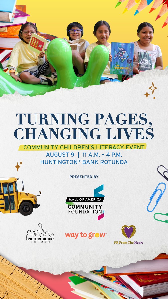 Way to Grow (@mplswaytogrow) on Twitter photo Join us this Saturday, Aug. 9 from 11 am – 4 pm at <a href="/mallofamerica/">Mall of America</a> for a fun day of stories, crafts, & community!
Way to Grow is excited to celebrate children’s literacy alongside MOA Community Foundation, Picture Book Parade, <a href="/PRFromTheHeart/">PR From The Heart</a>, <a href="/KidLitTV_NYC/">KidLit TV</a>, & @WiseInk. 📚🧡 Join us this Saturday, Aug. 9 from 11 am – 4 pm at <a href="/mallofamerica/">Mall of America</a> for a fun day of stories, crafts, & community!
Way to Grow is excited to celebrate children’s literacy alongside MOA Community Foundation, Picture Book Parade, <a href="/PRFromTheHeart/">PR From The Heart</a>, <a href="/KidLitTV_NYC/">KidLit TV</a>, & @WiseInk. 📚🧡