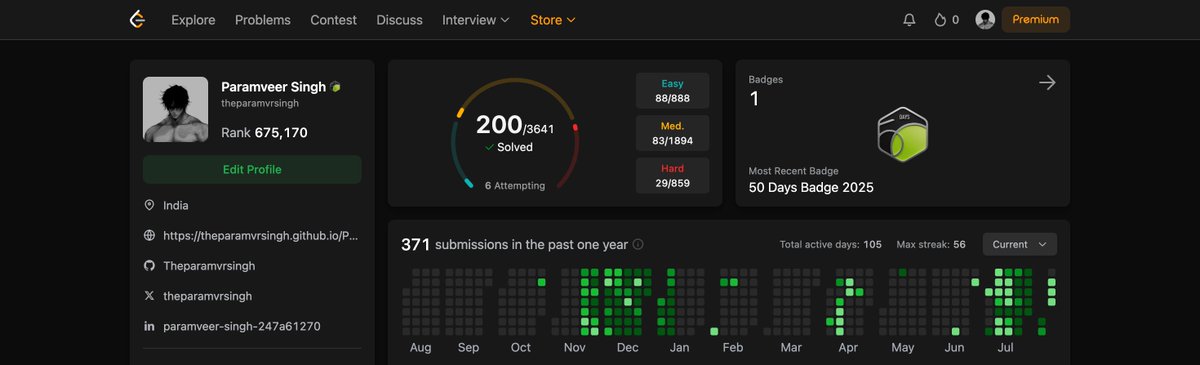 Theparamvrsingh's tweet image. Small win: 200 LeetCode questions
Started two months ago as a beginner
Now things are finally making sense
If you're learning DSA too, let's connect
#LeetCode #DSA #CodingJourney #100DaysOfCode