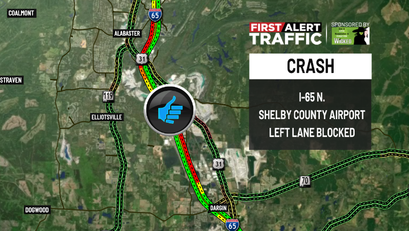 Caroline Mitchell (@carolinem_tv) on Twitter photo First Alert:
The crash on I-65 N. at Shelby County Airport has cleared. <a href="/WBRCtraffic/">WBRC 6 Traffic</a> <a href="/WBRCnews/">WBRC 6 News</a> #wbrctraffic First Alert:
The crash on I-65 N. at Shelby County Airport has cleared. <a href="/WBRCtraffic/">WBRC 6 Traffic</a> <a href="/WBRCnews/">WBRC 6 News</a> #wbrctraffic
