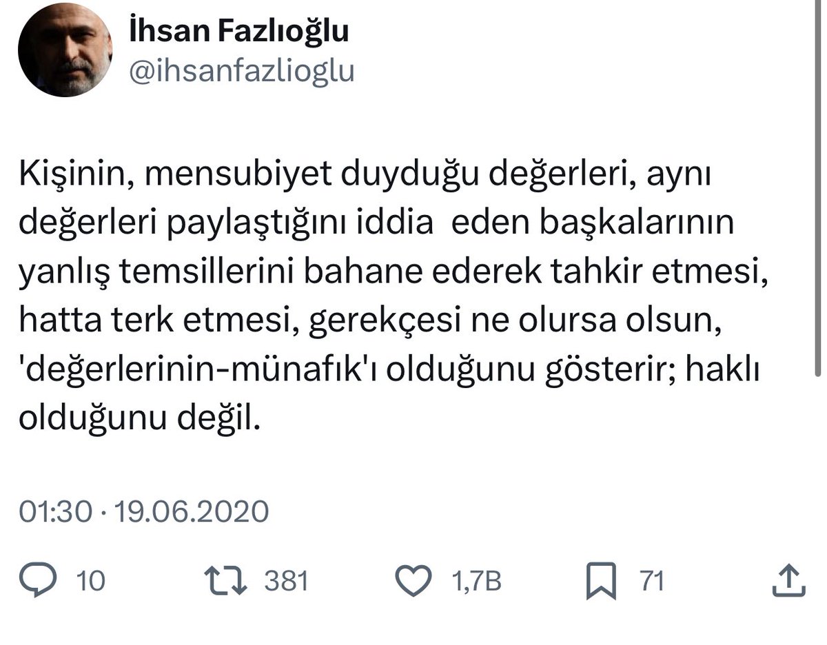 İhsan hocanın güncelliğini adla kaybetmeyen o müthiş tespiti.
