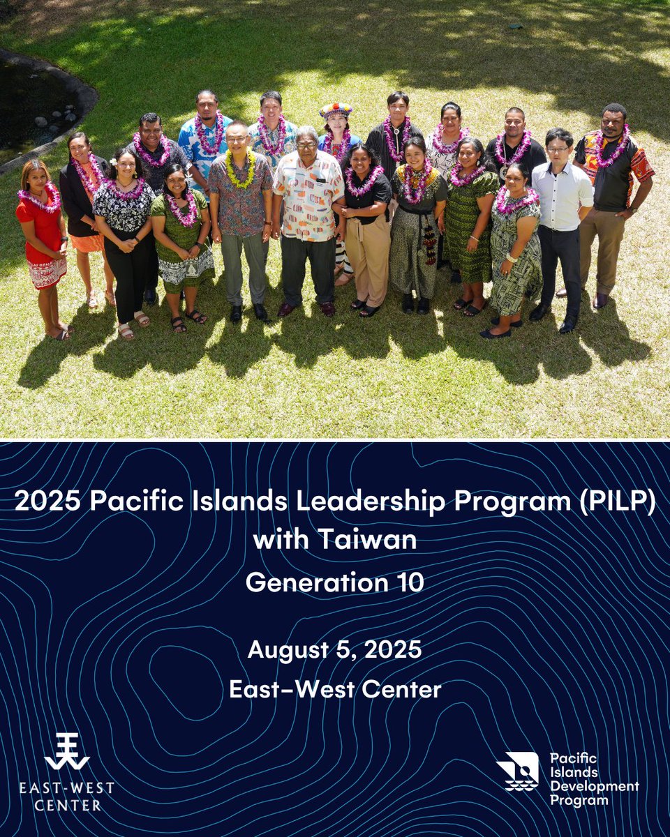 Pacific Islands Development Program (@pidp_ewc) on Twitter photo Please join us in welcoming Generation 10 of the 2025 Pacific Islands Leadership Program (PILP) with Taiwan to the <a href="/EastWestCenter/">East-West Center</a>! And for the first time, three indigenous Taiwanese fellows are joining PILP!
bit.ly/3UP7nvW
#PILP #PILPG10 #PIDP Please join us in welcoming Generation 10 of the 2025 Pacific Islands Leadership Program (PILP) with Taiwan to the <a href="/EastWestCenter/">East-West Center</a>! And for the first time, three indigenous Taiwanese fellows are joining PILP!
bit.ly/3UP7nvW
#PILP #PILPG10 #PIDP