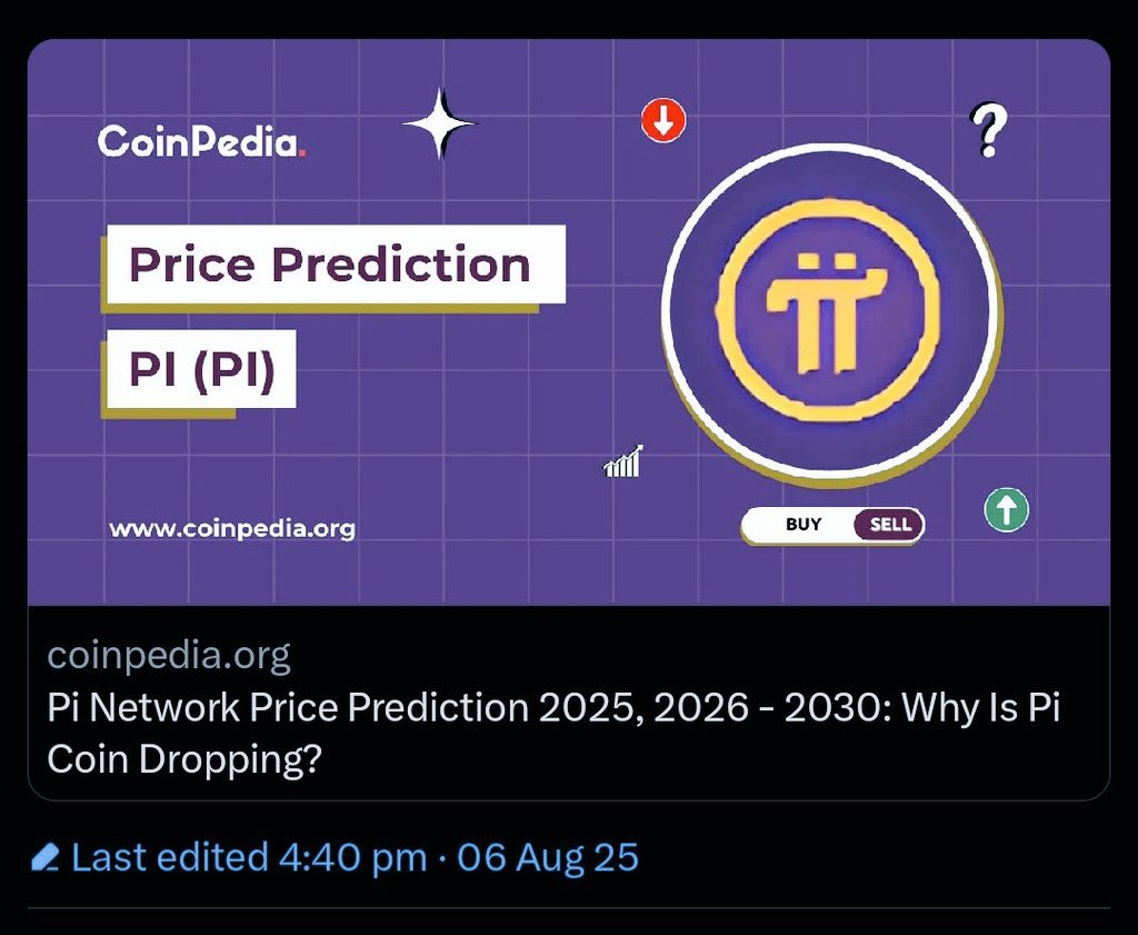 PiNewsMedia's tweet photo. 🚨 Coinpedia $PI Price Prediction —
In 2025, a large accumulation is observed with some important integrations in Pi-ecosystem, and there are more developments too, to join in the following year, which paints the picture green mostly for the  #PiNetwork.

It's expected to see significant price action, with a target of $1.74 as a key resistance level. If bullish momentum continues, the price could potentially reach $2.0 and $3.0.

Source: PiNetwork24X7