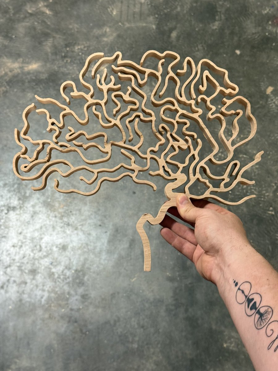 It’s been a long time, but I am slowly getting some time/energy to make brainy thinks in wood. Here is a cherry angiogram. #sciart