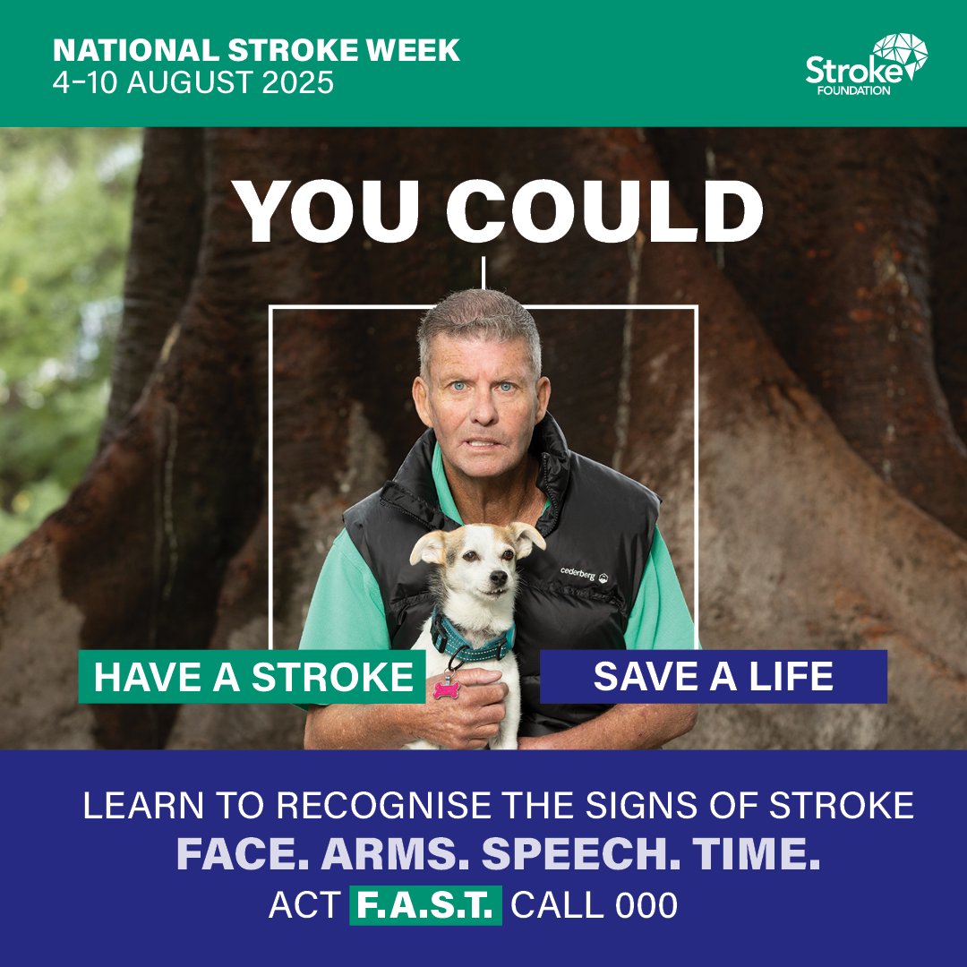Did you know August 4th to August 10th is National Stroke Week in Australia? Stroke Foundation are sharing the message to understand the signs and you could save a life.

Learn more: bit.ly/3H3oZkK

#NationalStrokeWeek #FAST #StrokeAwareness #StrokeWeek #AGN #ARG007