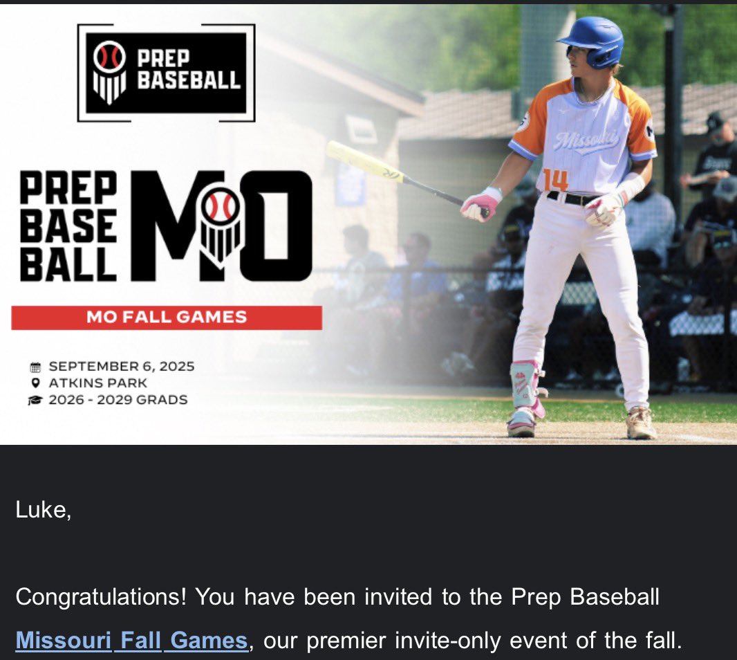 luke witte (@lukewiteeee) on Twitter photo Thank you <a href="/PrepBaseballMO/">Prep Baseball Missouri</a> for giving me the opportunity to participate in the MO Fall Games
<a href="/StCHSBaseball/">St. Charles Baseball</a> Thank you <a href="/PrepBaseballMO/">Prep Baseball Missouri</a> for giving me the opportunity to participate in the MO Fall Games
<a href="/StCHSBaseball/">St. Charles Baseball</a>