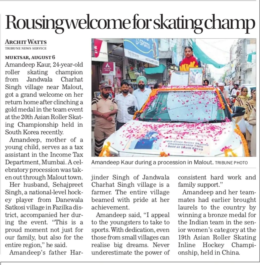 archit watts (@archit0078) on Twitter photo Rousing welcome for #skating champion
#Malout #Muktsar #Punjab #Sports <a href="/thetribunechd/">The Tribune</a>
tribuneindia.com/news/punjab/af… Rousing welcome for #skating champion
#Malout #Muktsar #Punjab #Sports <a href="/thetribunechd/">The Tribune</a>
tribuneindia.com/news/punjab/af…