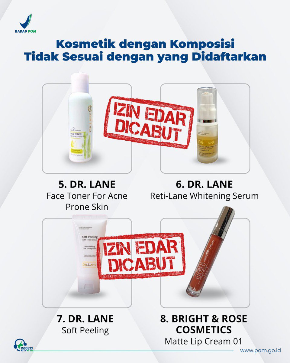 BPOM_RI's tweet photo. Hai #SahabatBPOM, BPOM kembali menemukan kosmetik tidak sesuai ketentuan di Indonesia. Kali ini temuan pelanggarannya adalah komposisi yang tidak sesuai dengan yang tercantum pada kemasan. https://t.co/btBBpE0FO9
