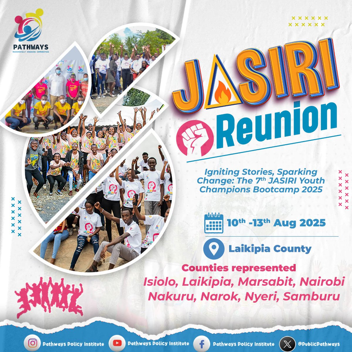 GisiriMaginga's tweet image. 8 counties. 1 mission. Countless stories.  
The 7th JASIRI Bootcamp is where bold voices meet bold action.  
Laikipia, we’re coming!  
JASIRI2025 #SparkingChange #ChampionsUnite