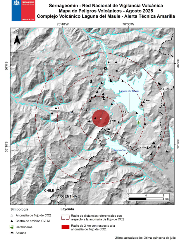 ⚠Reporte Volcánico | Complejo Volcánico Laguna del Maule, Región del Maule | Periodo del 16 al 31 de Julio

&gt;Sernageomin reporta durante el periodo analizado que se ha observado un incremento en la sismicidad durante estos ultimos meses.
&gt;Se reportan 11.119 eventos