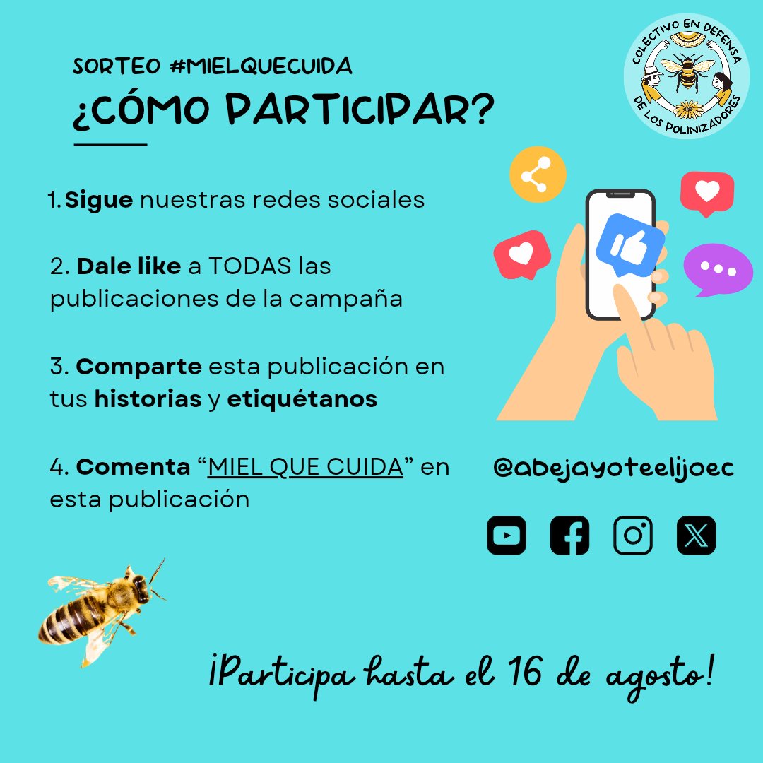 🐝🎉 ¡SORTEO #MielQueCuida! 🎉🍯
Conoce cómo ganarte uno de estos premios

Participa hasta el 16 de agosto
🎥 Sorteo en vivo: 17 de agosto, 18:30 (EC)

Conoce más sobre la campaña #MielQueCuida y descarga nuestro informe 👉 bit.ly/4m7MmIO

#AbejaYoTeElijo #SPG