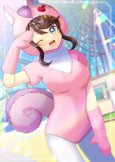 ウマ娘のデアリングタクト(beポンキッキのリスの着ぐるみ姿)を描かせて頂きました! リクエスト有難うございます #ウマ娘 #デアリングタクト #着ぐるみ