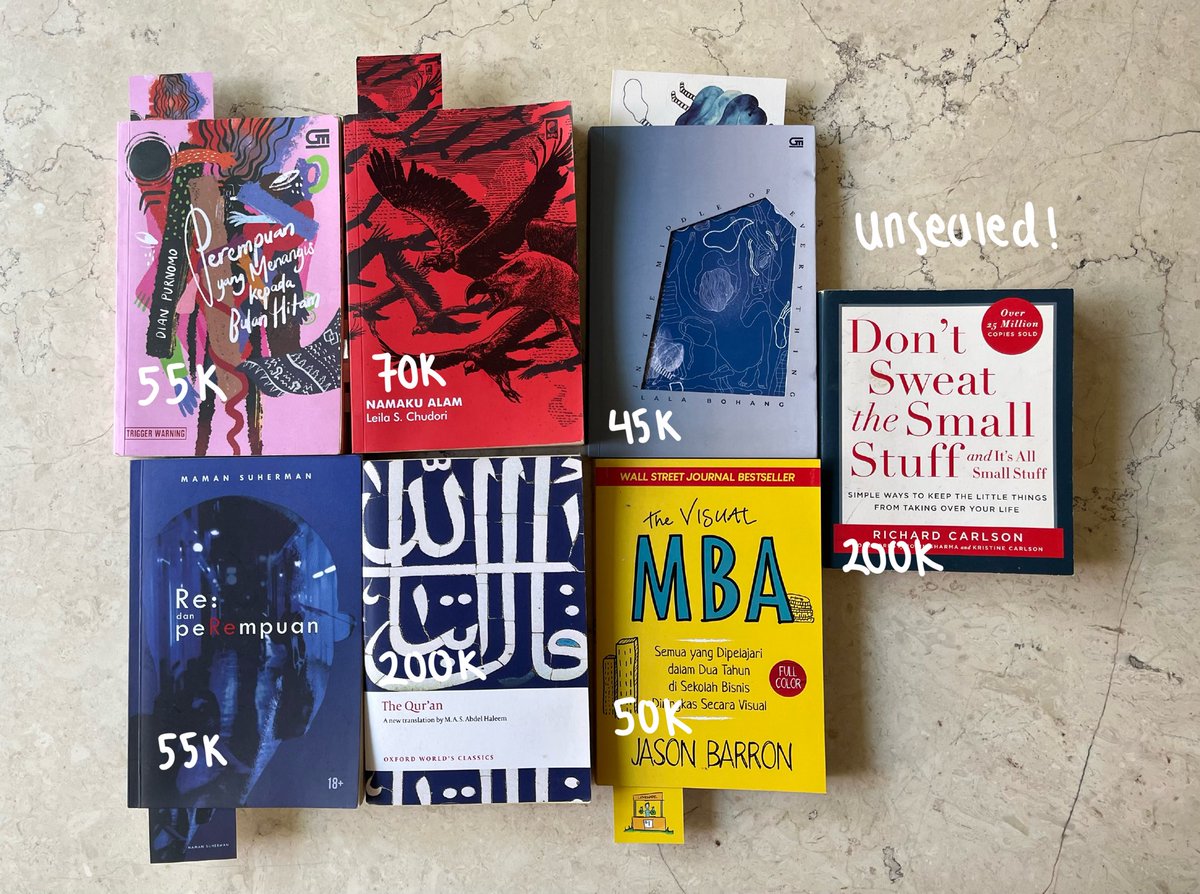 keisdyy's tweet photo. help rt please 😙🫶

WTS - WANT TO SELL PRELOVED AND SEALED BOOKS

💰 harga sudah tertera di pict
🏠 COD sekitar UGM

🔖 the quran lala bohang the visual mba 101 essays tidak ada manusia jahat di dunia ini biopsikologi you do you kadang rumah tak memberimu pulang https://t.co/Amzgv8KjUE